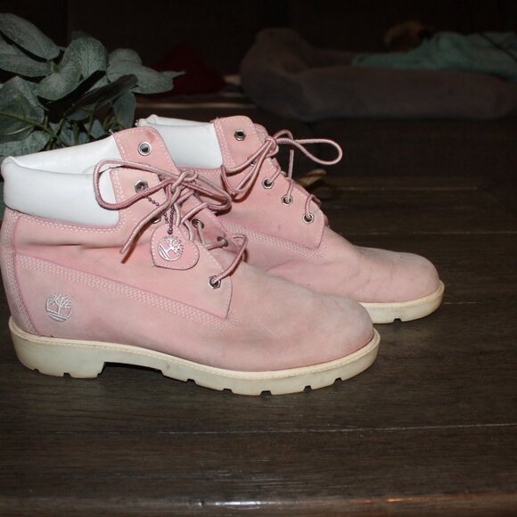 timberland pink leather hiking boots size 7M preowned - Picture 2 of 5